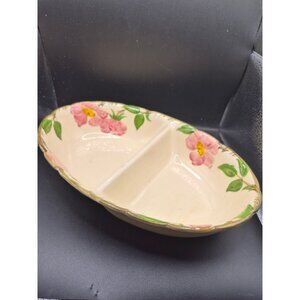 Vintage Franciscan Divided Oval Serving Dish Hand-Painted Pink Green  READ